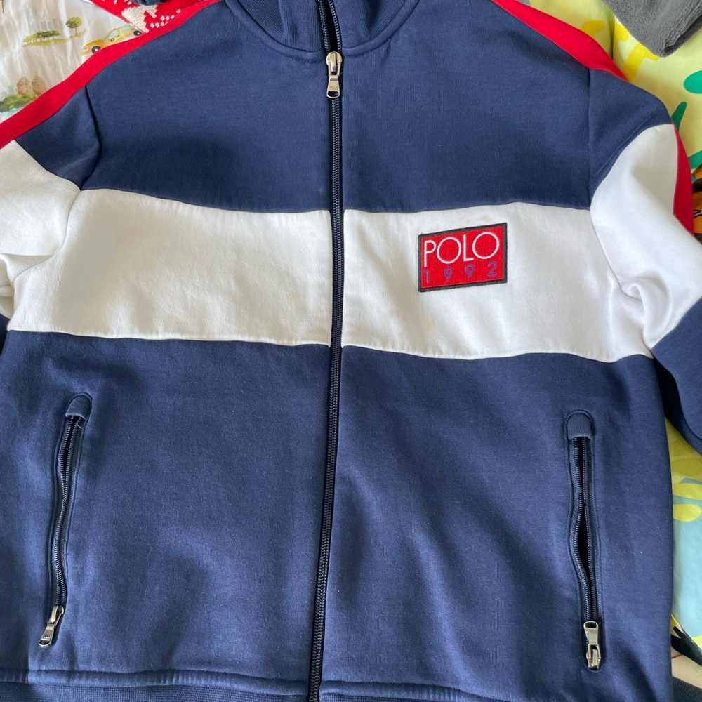 Polo by Ralph Lauren Blue and White Sporty Jacket with Classic Design